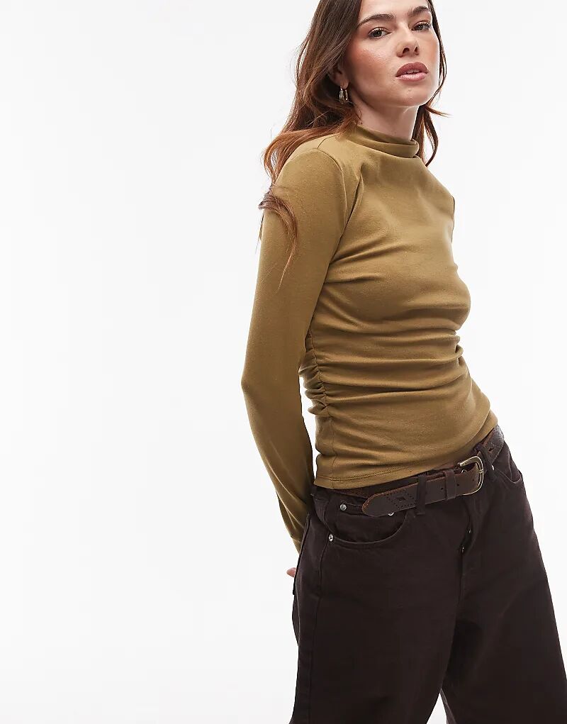 Топ с длинными рукавами и воротником-воронкой зеленого цвета Topshop
Топ с длинными рукавами и воротником-воронкой зеленого цвета Topshop