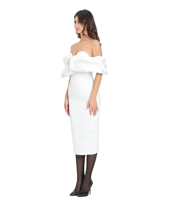 Платье миди цвета слоновой кости с открытыми плечами Elisabetta Franchi, белый
Платье миди цвета слоновой кости с открытыми плечами Elisabetta Franchi, белый