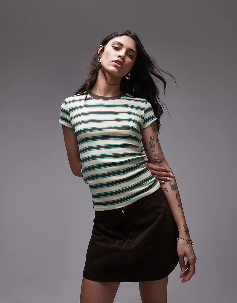 Полосатая повседневная футболка Topshop коричневого цвета 
Полосатая повседневная футболка Topshop коричневого цвета