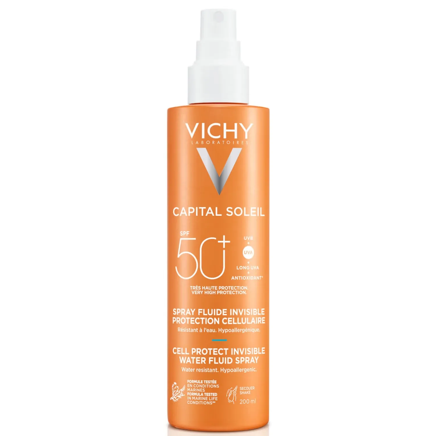 Capital Soleil Cell Protect Невидимый солнцезащитный спрей с высоким уровнем UVA и UVB SPF50+ 200 мл Vichy