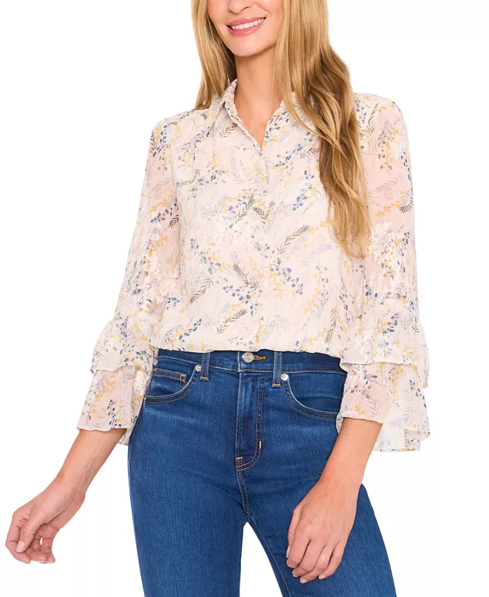 Женская блузка с длинными рукавами и оборками на манжетах с принтом CeCe, слоновая кость/кремовый
Женская блузка с длинными рукавами и оборками на манжетах с принтом CeCe, слоновая кость/кремовый