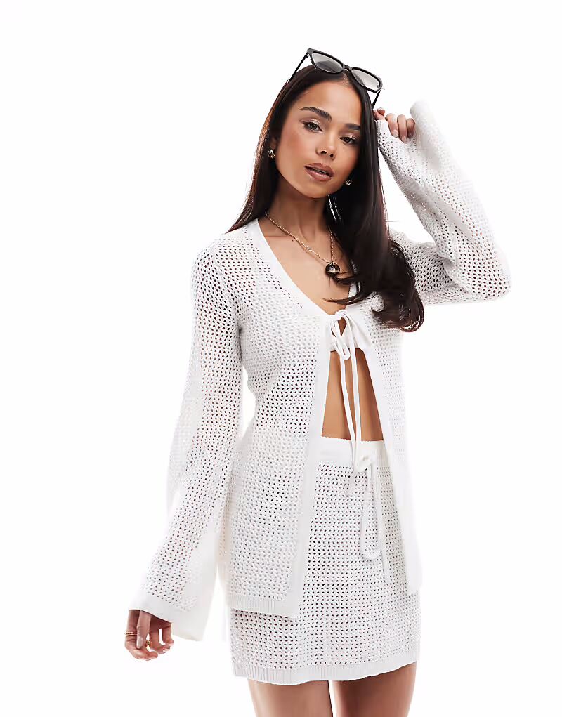 4th & Reckless Beach, вязаный крючком топ с завязками спереди, удлиненный, белый цвет
4th & Reckless Beach, вязаный крючком топ с завязками спереди, удлиненный, белый цвет