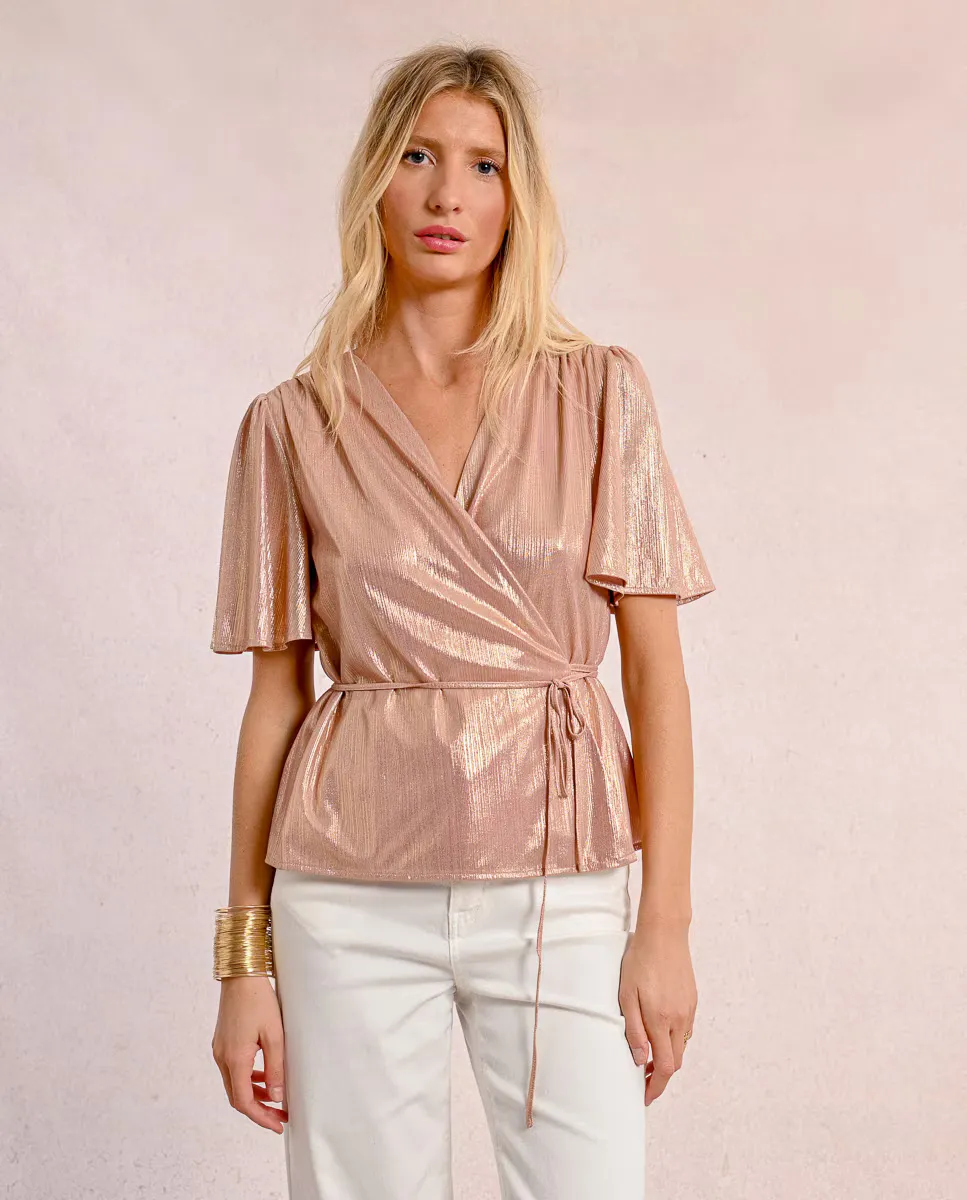 Женский топ с коротким рукавом из блестящей ткани Molly Bracken, розовый
Женский топ с коротким рукавом из блестящей ткани Molly Bracken, розовый