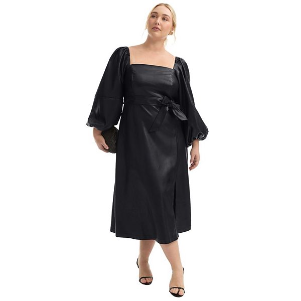 Женское платье миди с рукавами из искусственной кожи plus size June & Vie
Женское платье миди с рукавами из искусственной кожи plus size June & Vie