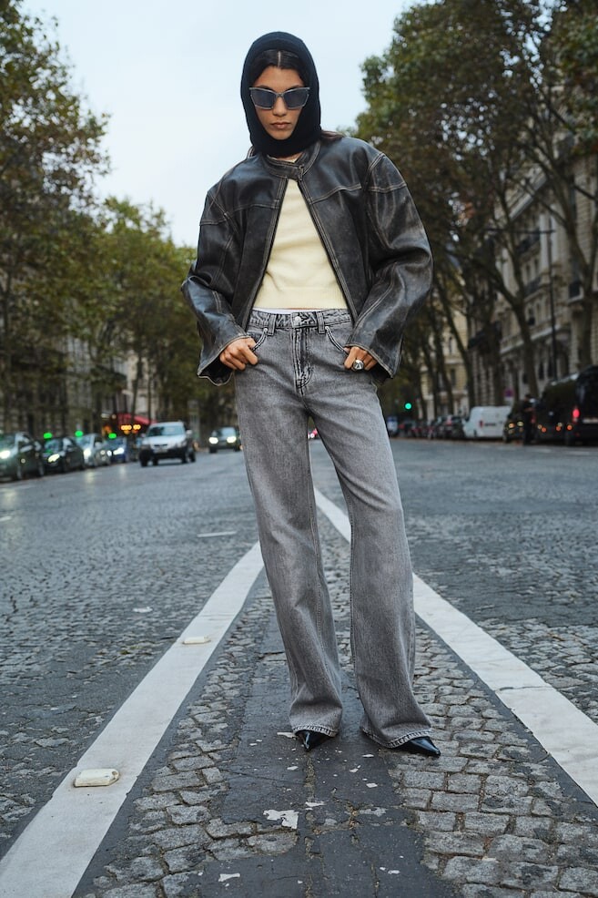 Широкие высокие джинсы H&M, серый
Широкие высокие джинсы H&M, серый