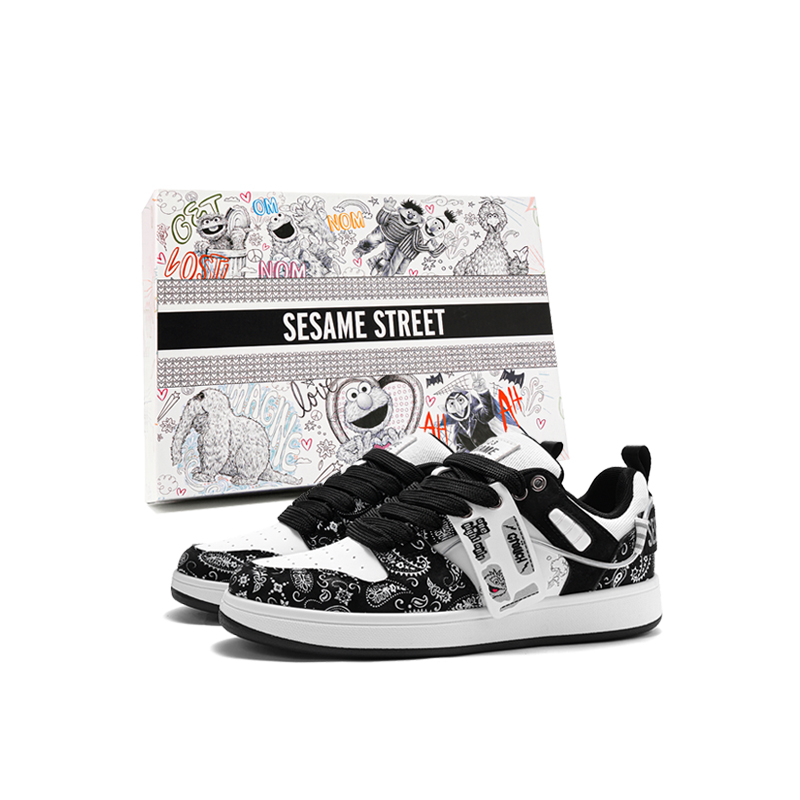 SESAME STREET Увеличение роста поддержка устойчивость к истиранию легкие нескользящие низкие скейтборд кроссовки унисекс черно-белые, цвет Black & White 
SESAME STREET Увеличение роста поддержка устойчивость к истиранию легкие нескользящие низкие скейтборд кроссовки унисекс черно-белые, цвет Black & White
