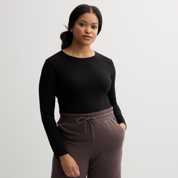 Женский боди с длинным рукавом и мотивирующими надписями Flx, черный 
Женский боди с длинным рукавом и мотивирующими надписями Flx, черный