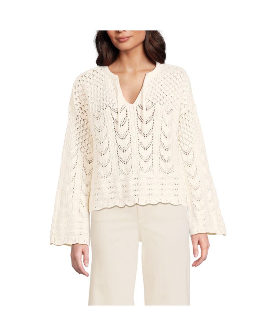 Женский свитер из хлопковой букле с ажурным узором и вырезом на шее Lands' End, Fresh ivory
Женский свитер из хлопковой букле с ажурным узором и вырезом на шее Lands' End, Fresh ivory