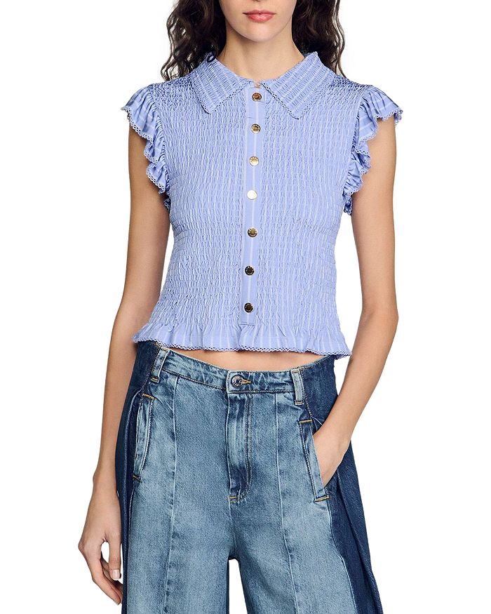 Сатиновая блузка со сборками Sandro, синий
Сатиновая блузка со сборками Sandro, синий