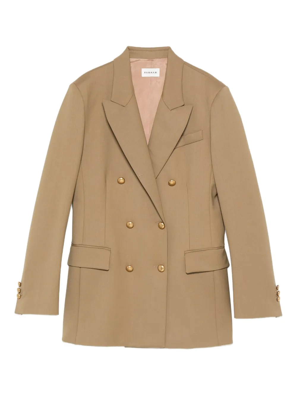 Двубортный блейзер из эластичной шерсти P.A.R.O.S.H., нейтральный 
Двубортный блейзер из эластичной шерсти P.A.R.O.S.H., нейтральный