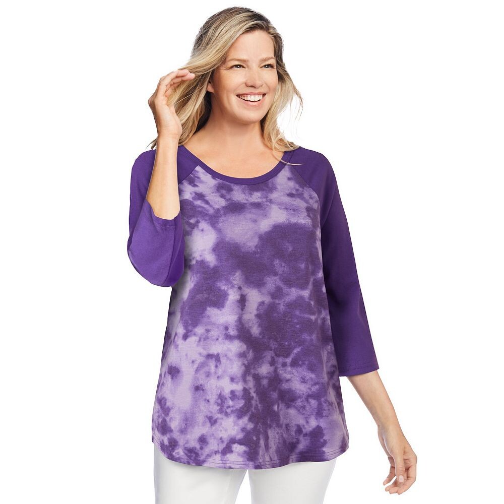 Женщина в женской бейсбольной футболке больших размеров с рукавом три четверти Woman Within, цвет Radiant Purple Tie Dye
Женщина в женской бейсбольной футболке больших размеров с рукавом три четверти Woman Within, цвет Radiant Purple Tie Dye