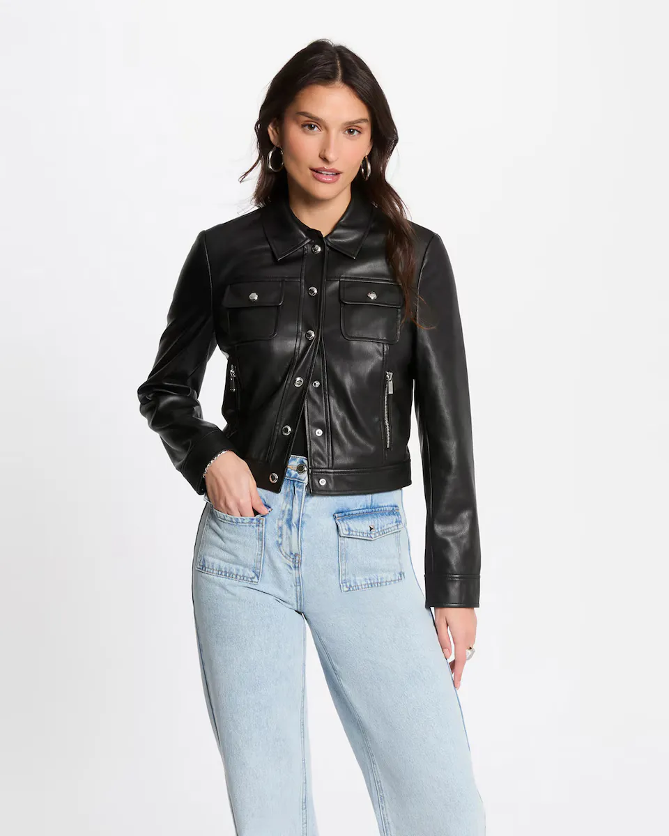 Женская короткая куртка с эффектом кожи Morgan, чёрный
Женская короткая куртка с эффектом кожи Morgan, чёрный