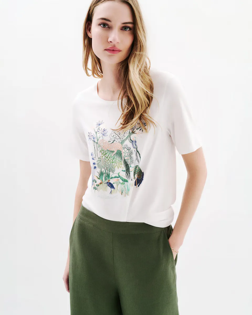 Женская футболка с коротким рукавом и цветочным принтом Caroll, белый 
Женская футболка с коротким рукавом и цветочным принтом Caroll, белый