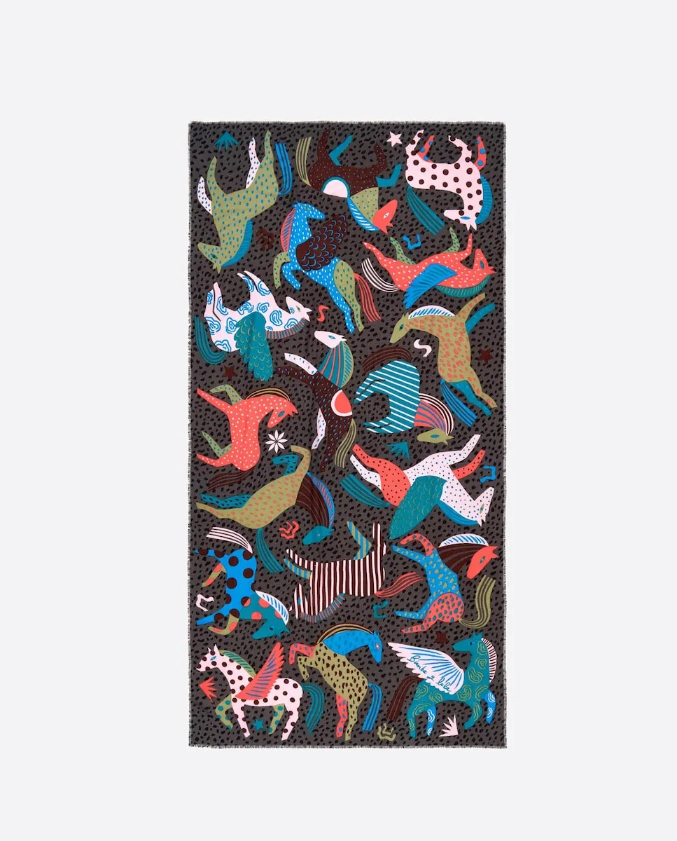 Женская футболка с лошадьми, мини-принтами и пятнышками Bimba Y Lola, серый 
Женская футболка с лошадьми, мини-принтами и пятнышками Bimba Y Lola, серый