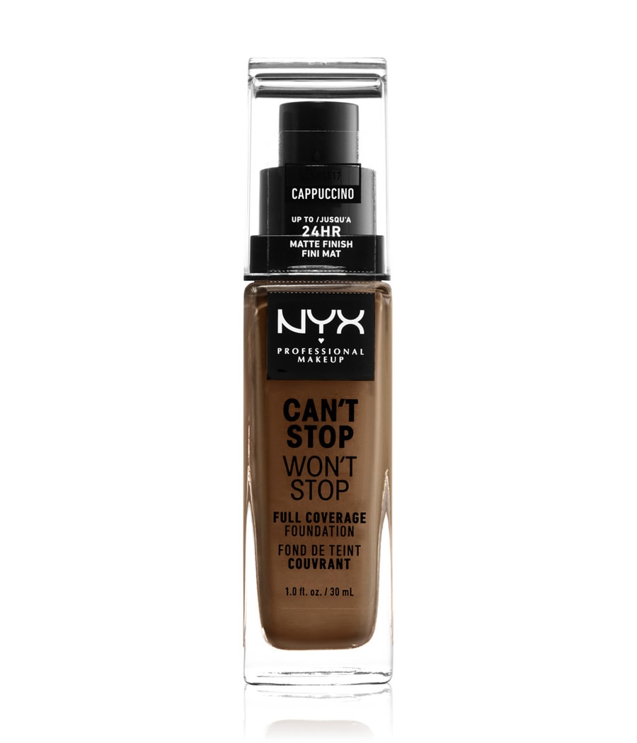Жидкая основа NYX Professional Makeup Can't Stop Won't Stop 24-Hour Foundation, Nr. 17 - Cappuccino, 30 ml
Жидкая основа NYX Professional Makeup Can't Stop Won't Stop 24-Hour Foundation, Nr. 17 - Cappuccino, 30 ml