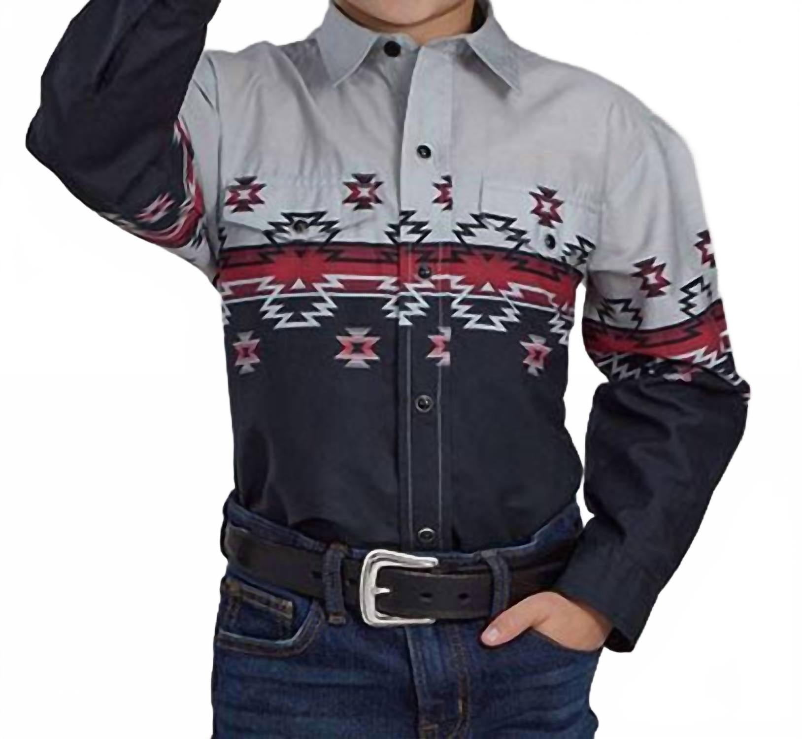 Детская рубашка с длинными рукавами, градиентный ацтекский узор на кнопках Roper, pattern
Детская рубашка с длинными рукавами, градиентный ацтекский узор на кнопках Roper, pattern