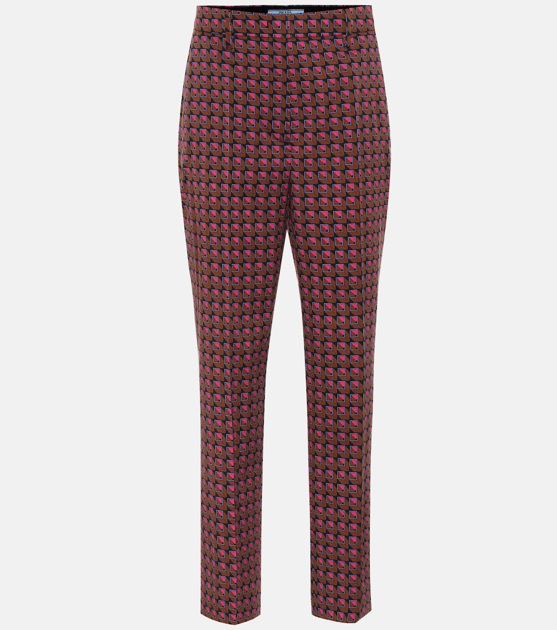 Печатные высокие брюки из шерстяной смеси Prada, Caffe
Печатные высокие брюки из шерстяной смеси Prada, Caffe