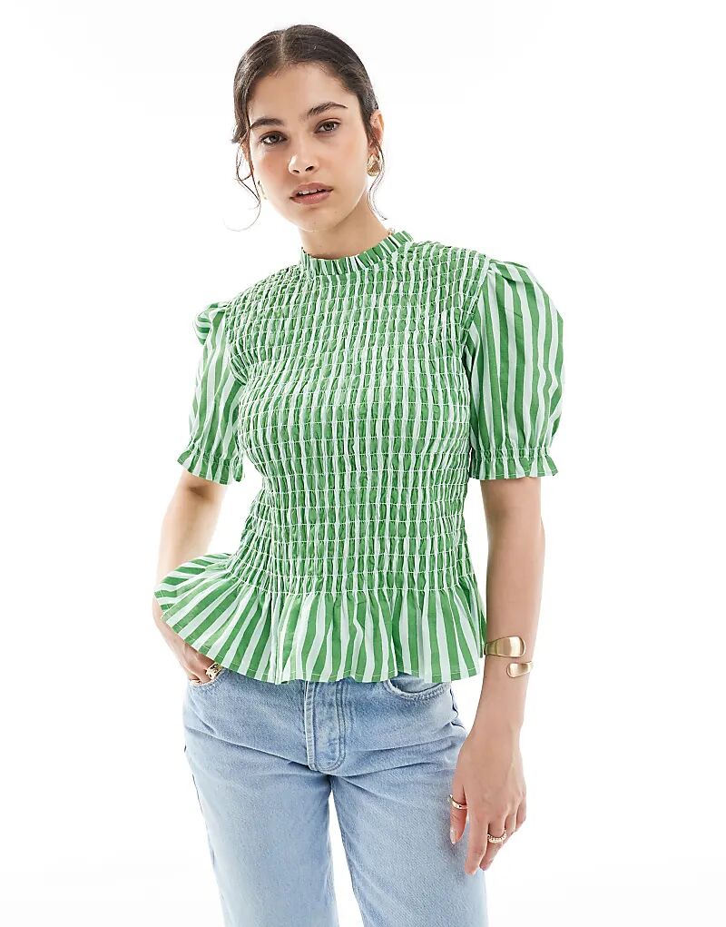 Топ ASOS DESIGN с высоким воротом, сборками и короткими рукавами в полоску
Топ ASOS DESIGN с высоким воротом, сборками и короткими рукавами в полоску