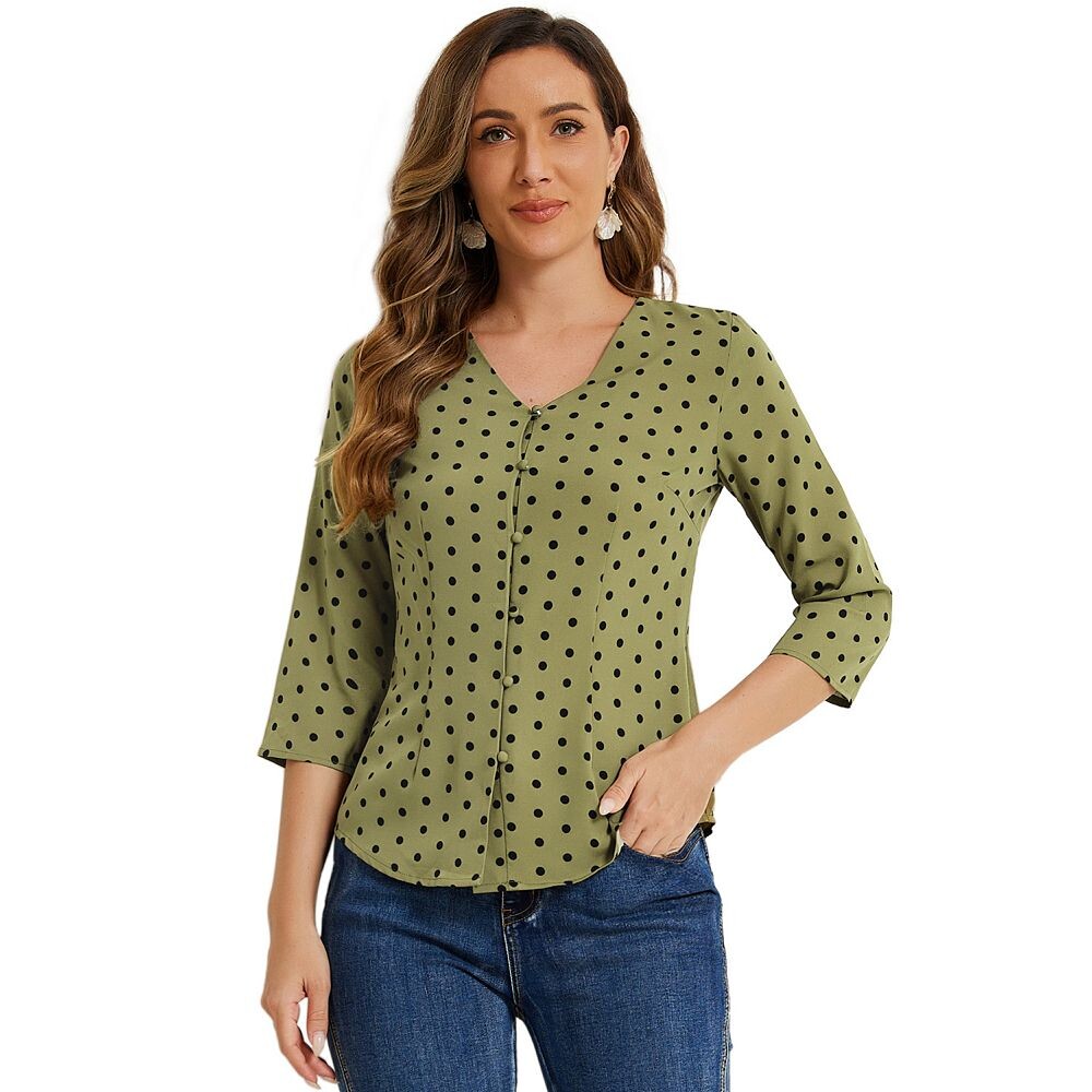 Женская повседневная блузка на пуговицах с рукавом 3/4 в горошек, топ ALLEGRA K, цвет Army Green
Женская повседневная блузка на пуговицах с рукавом 3/4 в горошек, топ ALLEGRA K, цвет Army Green