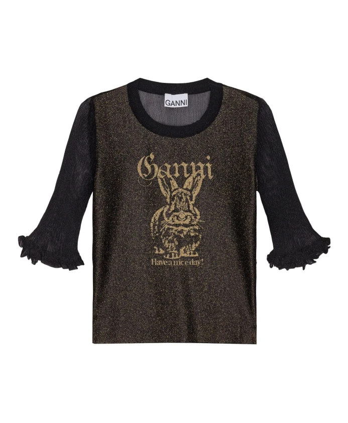 Топ с жаккардовой оборкой, прямой низ. Ganni, черный
Топ с жаккардовой оборкой, прямой низ. Ganni, черный