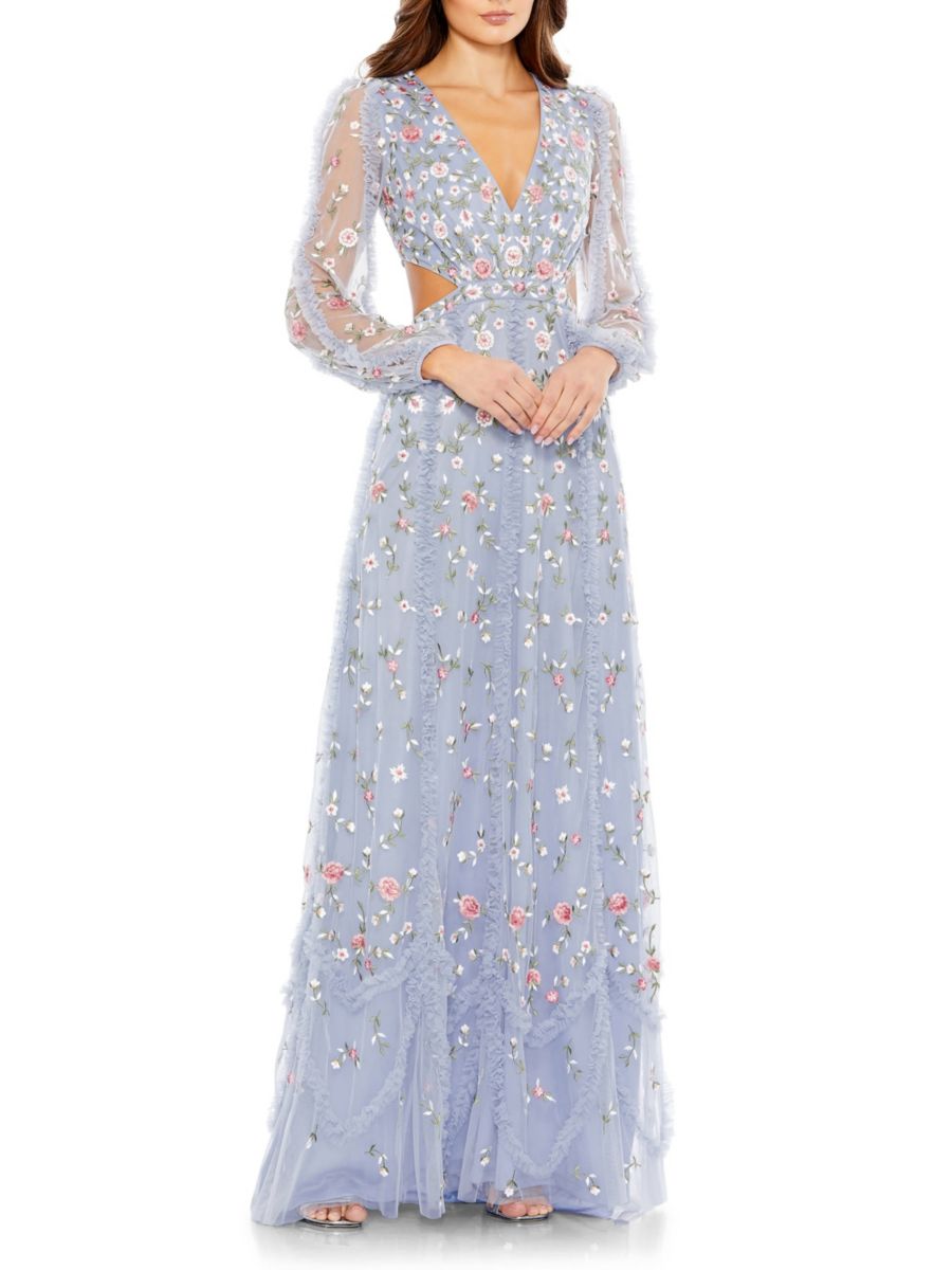 Платье с вырезом и цветочной вышивкой Mac Duggal, цвет Periwinkle 
Платье с вырезом и цветочной вышивкой Mac Duggal, цвет Periwinkle
