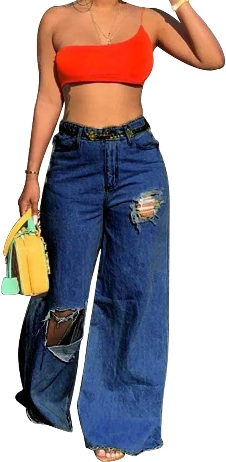 JEShifangjiusu Женские джинсы свободные рваные distressed широкие брюки с карманами
JEShifangjiusu Женские джинсы свободные рваные distressed широкие брюки с карманами
