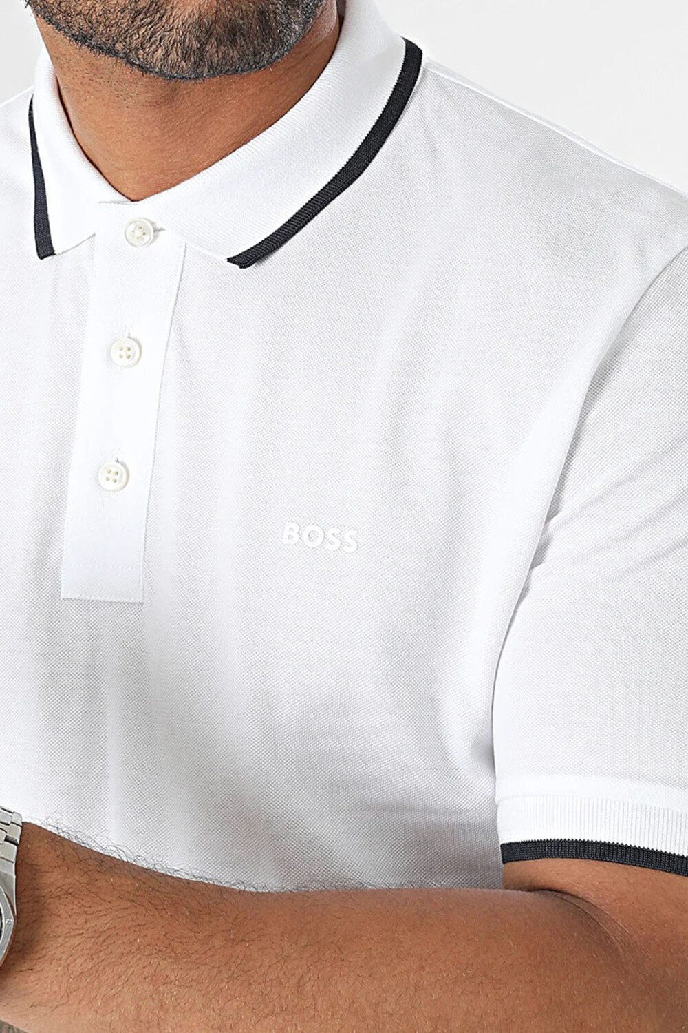Мужская хлопковая футболка-поло с короткими рукавами Hugo Boss Parlay 190, белая, цвет Natural 
Мужская хлопковая футболка-поло с короткими рукавами Hugo Boss Parlay 190, белая, цвет Natural