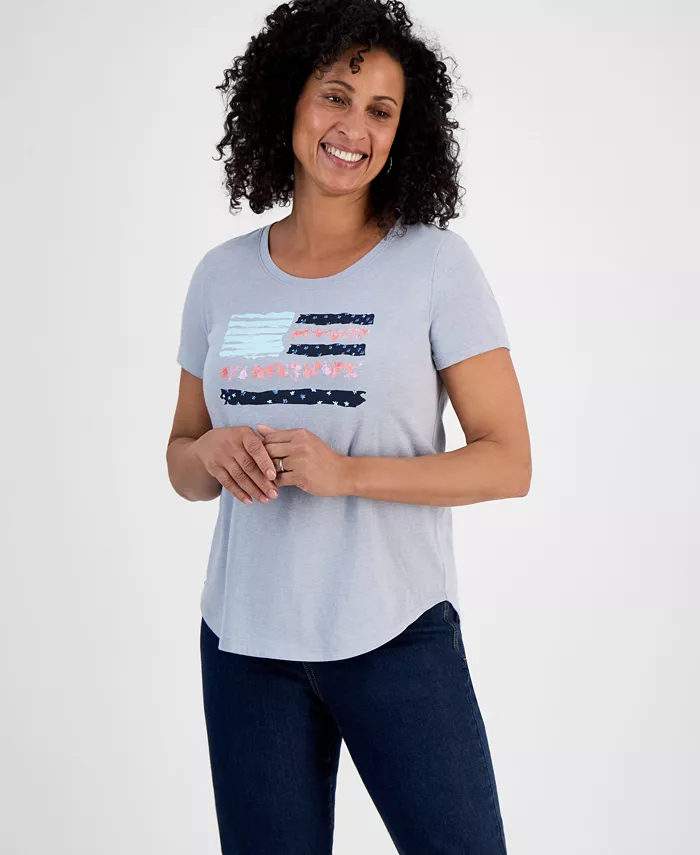 Женская футболка с графическим принтом в виде флага США Style & Co, серый 
Женская футболка с графическим принтом в виде флага США Style & Co, серый