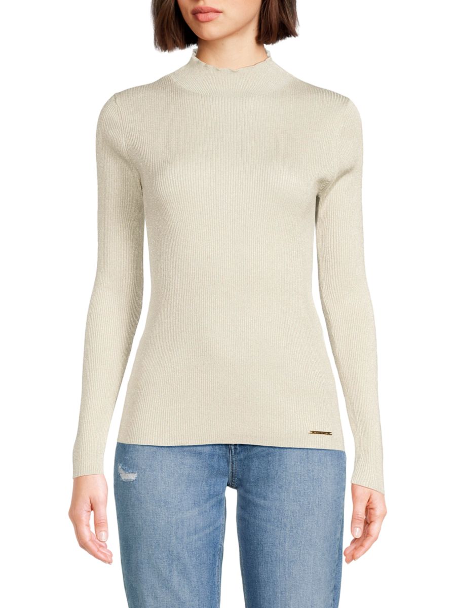 Ребристый свитер с имитацией водолазки Halston, кремовый
Ребристый свитер с имитацией водолазки Halston, кремовый
