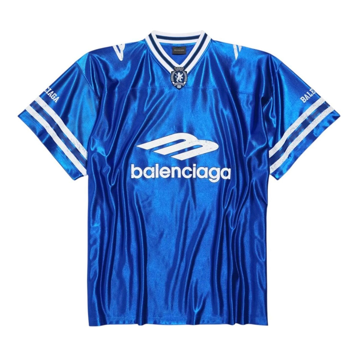 Футболка Balenciaga 3B Football с V-образным вырезом, блестящая, оверсайз, цвет «Королевский синий, белый»
Футболка Balenciaga 3B Football с V-образным вырезом, блестящая, оверсайз, цвет «Королевский синий, белый»