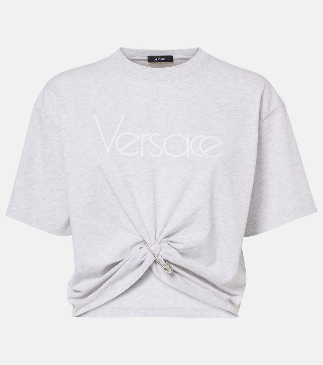 Укороченный хлопковый топ с логотипом Re-Edition 1978 года Versace, Light Grey Melange White 
Укороченный хлопковый топ с логотипом Re-Edition 1978 года Versace, Light Grey Melange White