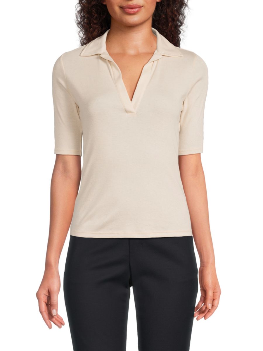 Рубашка-поло из хлопка пима с рукавами до локтя Vince, цвет Sand Glow 
Рубашка-поло из хлопка пима с рукавами до локтя Vince, цвет Sand Glow