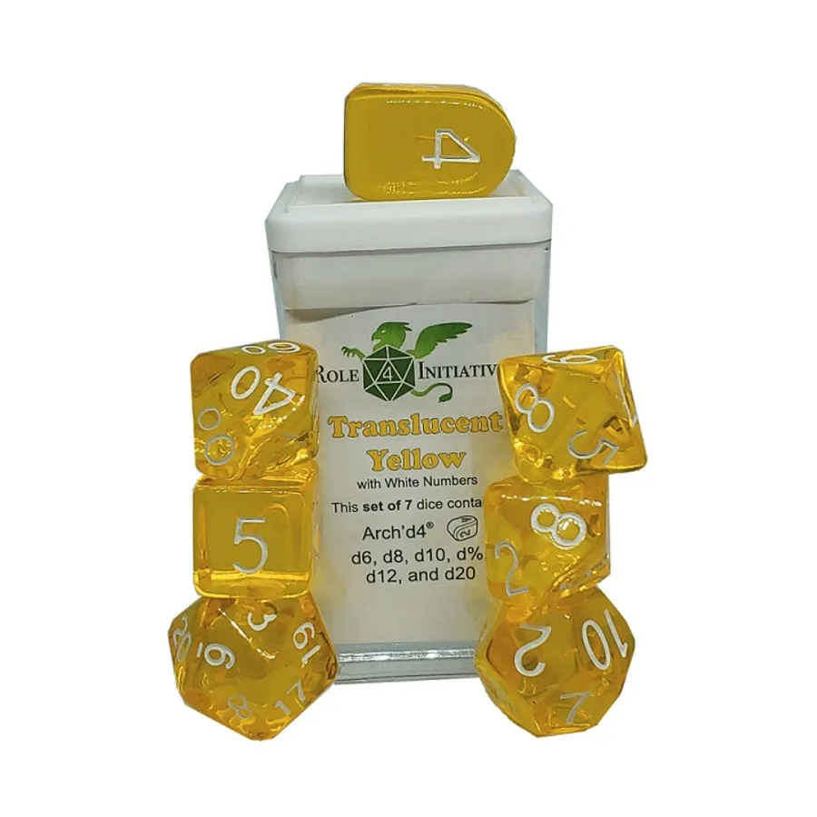 Многогранные игральные кости — полупрозрачный желтый с белым и аркой4 (7), Game Dice - Translucent (Role 4 Initiative)
Многогранные игральные кости — полупрозрачный желтый с белым и аркой4 (7), Game Dice - Translucent (Role 4 Initiative)