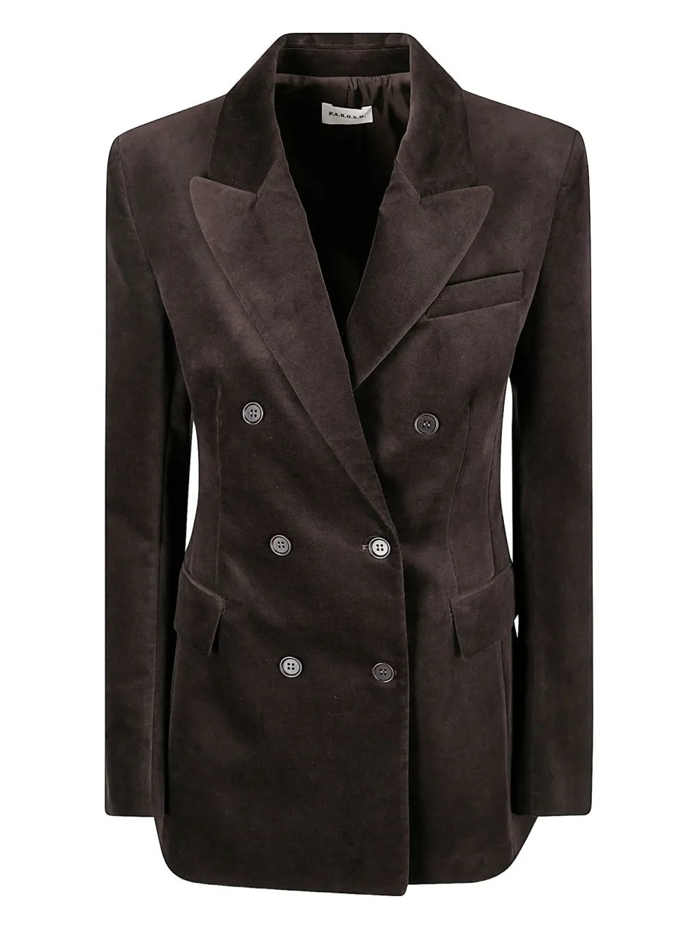 Бархатный двубортный блейзер P.A.R.O.S.H., коричневый
Бархатный двубортный блейзер P.A.R.O.S.H., коричневый