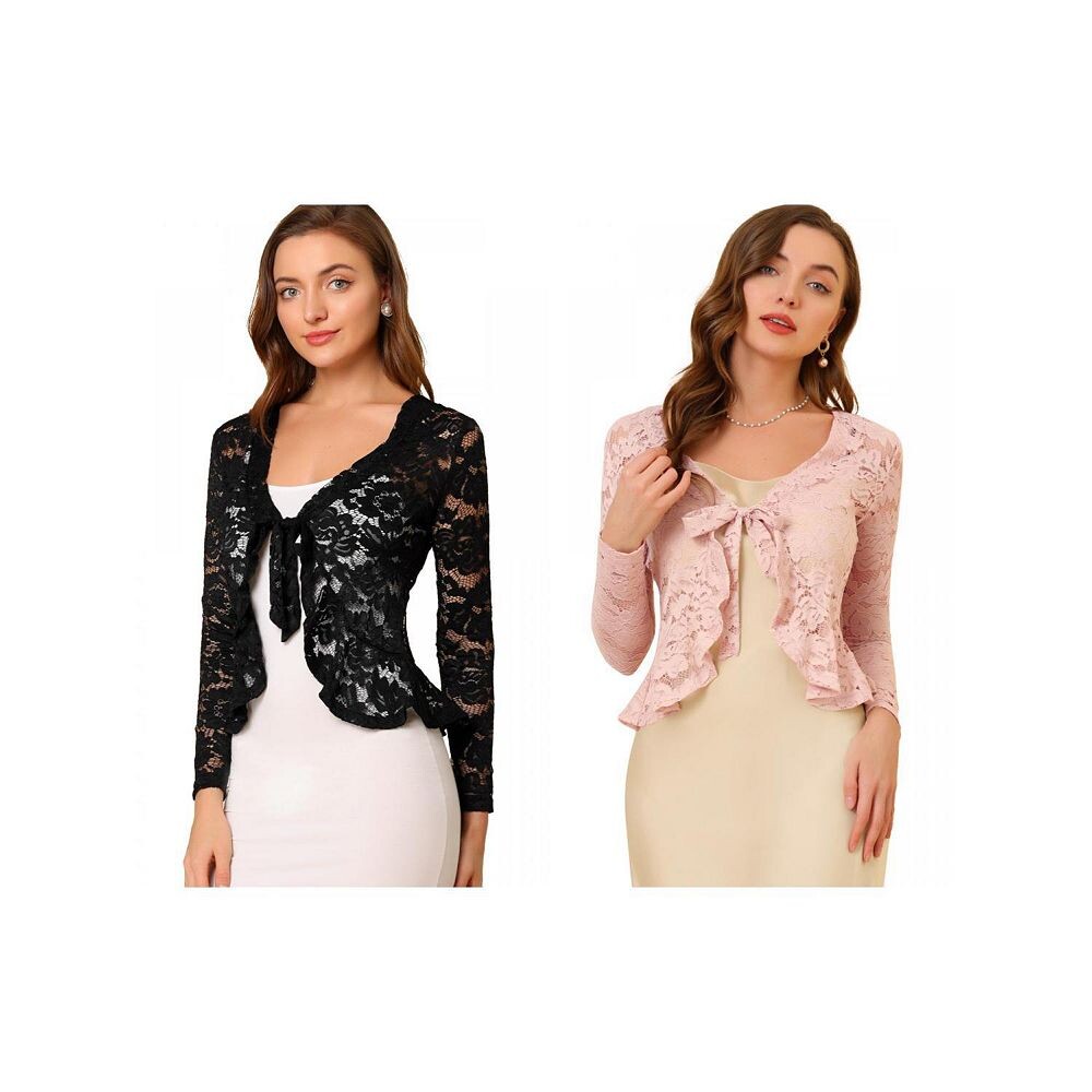 Набор из 2 комплектов женских укороченных кардиганов с завязками спереди и прозрачными кружевными подолами с рюшами и цветочным принтом ALLEGRA K, цвет Black Pink
Набор из 2 комплектов женских укороченных кардиганов с завязками спереди и прозрачными кружевными подолами с рюшами и цветочным принтом ALLEGRA K, цвет Black Pink