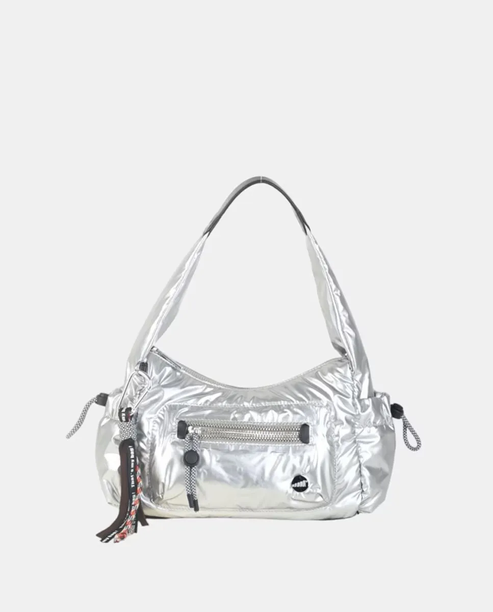 Сумка-ведро из нейлона серебристого металлика со спортивными деталями Volum, серебряный
Сумка-ведро из нейлона серебристого металлика со спортивными деталями Volum, серебряный