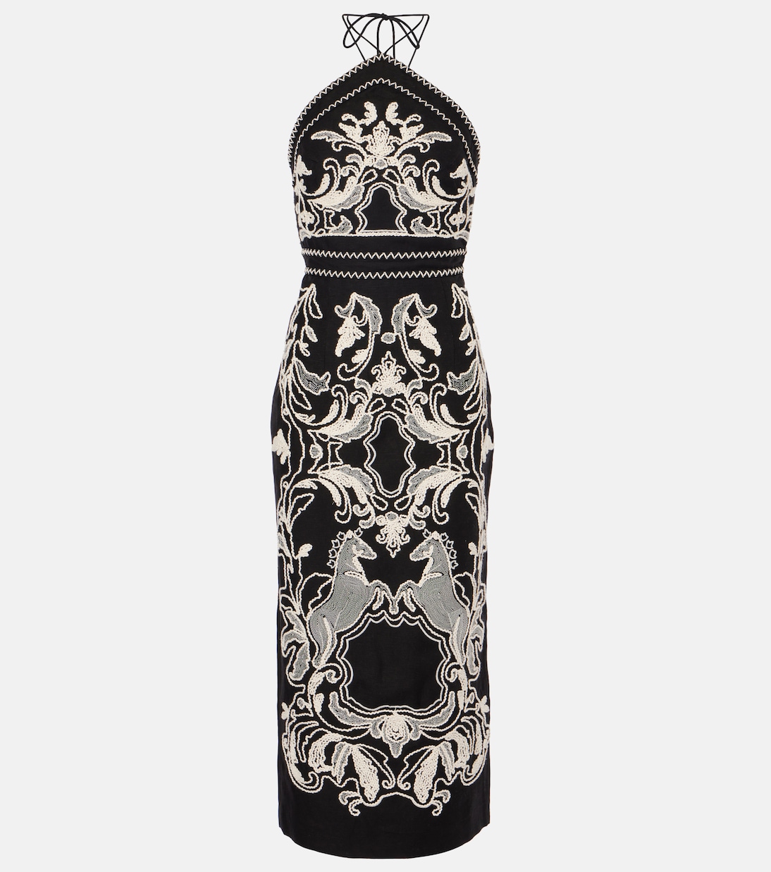 Платье миди Azera из льняной смеси с вышивкой Rebecca Vallance, черный 
Платье миди Azera из льняной смеси с вышивкой Rebecca Vallance, черный