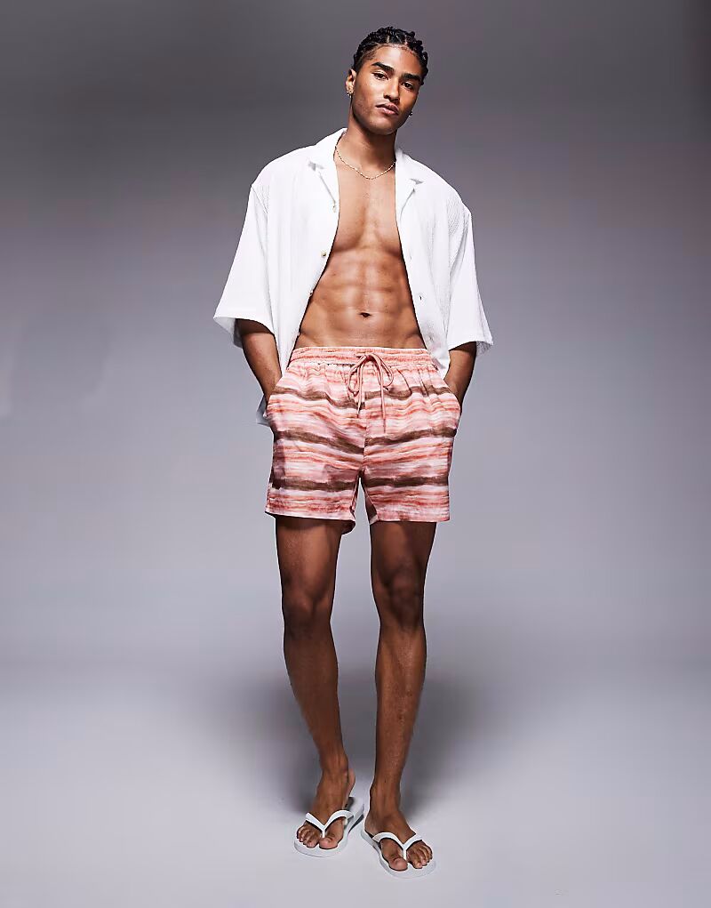 Шорты для плавания с принтом South Beach Blur темно-оранжевого цвета 
Шорты для плавания с принтом South Beach Blur темно-оранжевого цвета