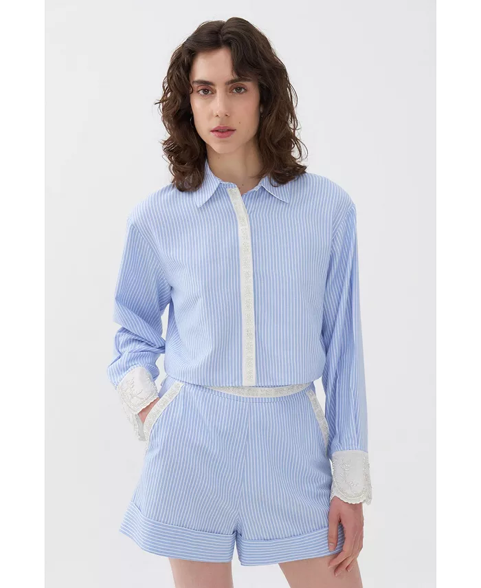 Женские мини-шорты с высокой талией в полоску NOCTURNE, синий
Женские мини-шорты с высокой талией в полоску NOCTURNE, синий