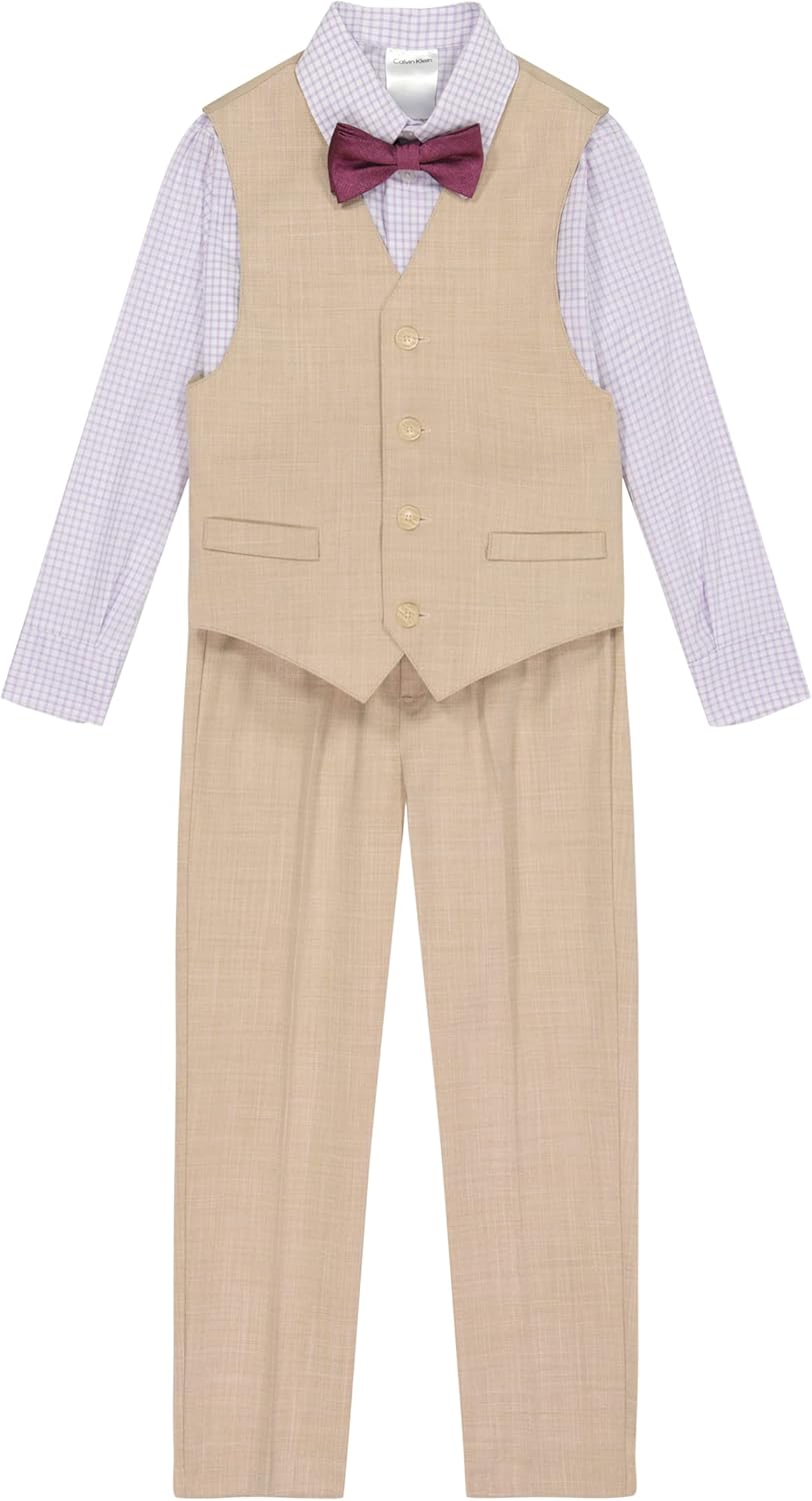 Костюм для мальчиков Calvin Klein из 4 предметов: жилет, брюки, рубашка с воротником и галстук, Khaki Sharkskin
Костюм для мальчиков Calvin Klein из 4 предметов: жилет, брюки, рубашка с воротником и галстук, Khaki Sharkskin