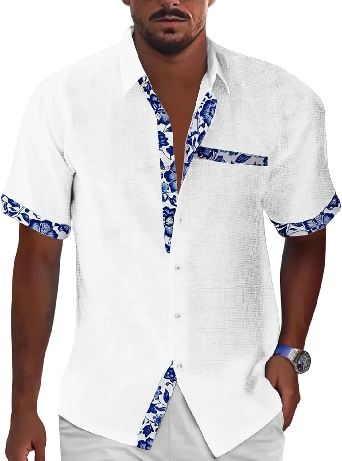 Мужская рубашка с коротким рукавом и карманом, V-образный вырез
Мужская рубашка с коротким рукавом и карманом, V-образный вырез