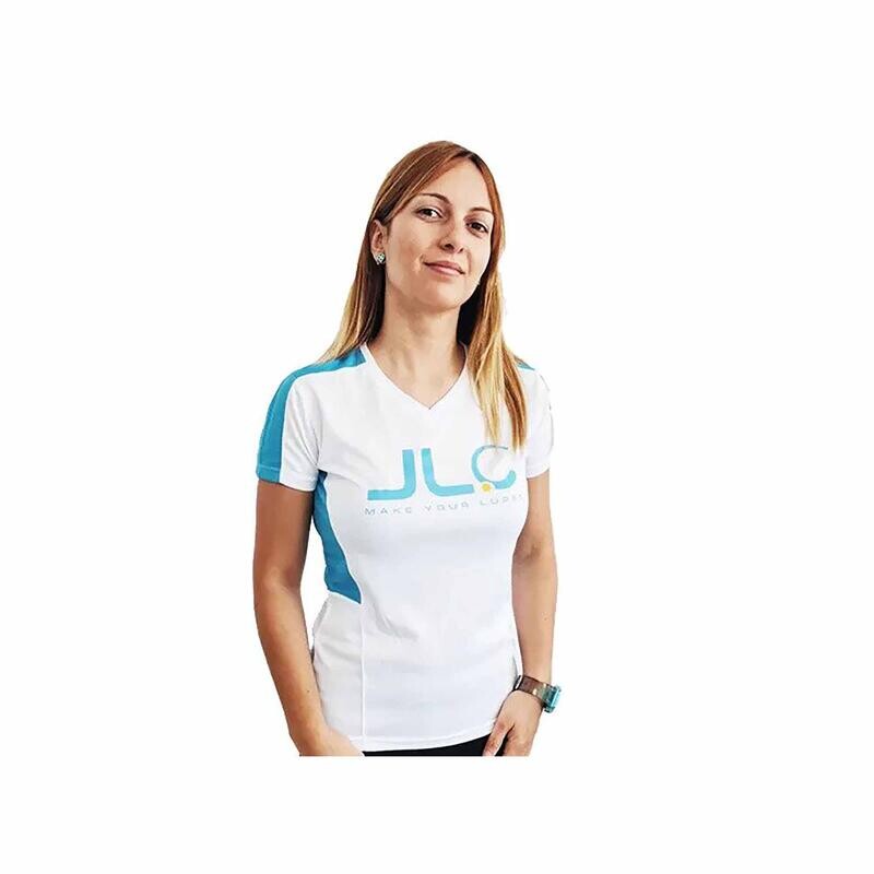 JLC Женская футболка из полиэстера для технической рыбалки, светло-сине-белая с коротким рукавом
JLC Женская футболка из полиэстера для технической рыбалки, светло-сине-белая с коротким рукавом