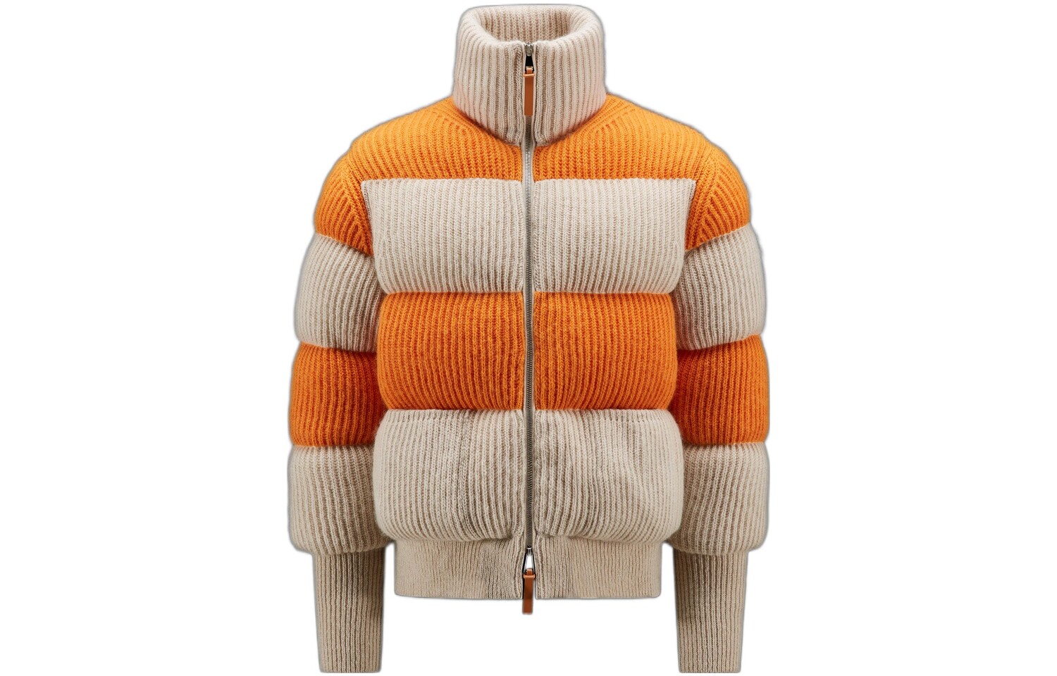 Пуховик женский бежево-оранжевый Moncler 
Пуховик женский бежево-оранжевый Moncler