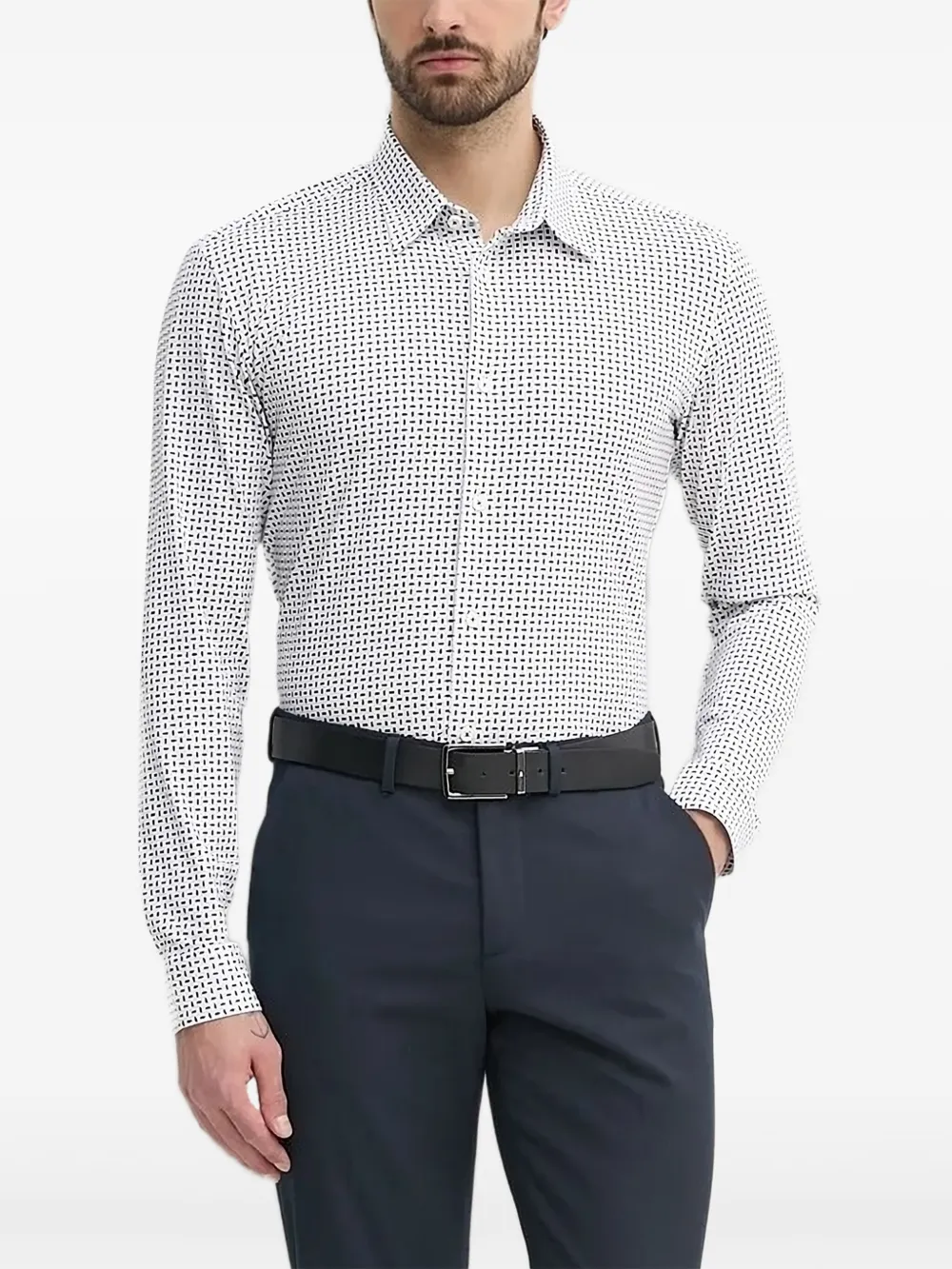 Рубашка с геометрическим принтом BOSS, белый 
Рубашка с геометрическим принтом BOSS, белый