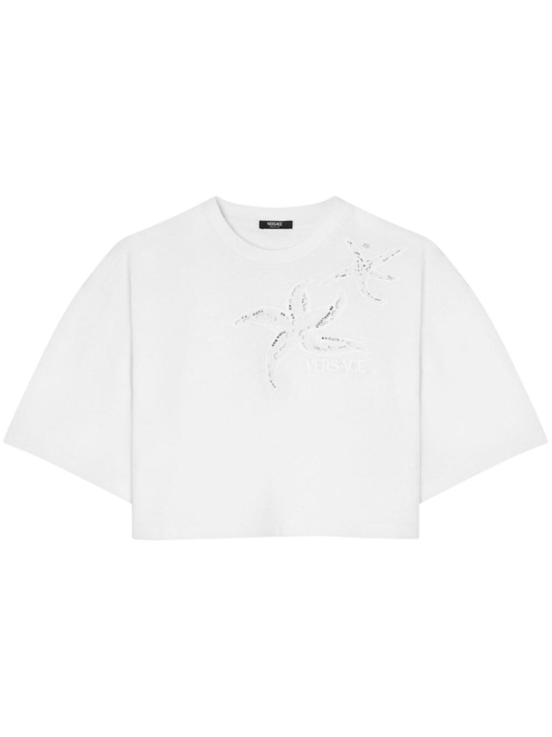 Укороченная футболка с вышивкой Versace, белый
Укороченная футболка с вышивкой Versace, белый