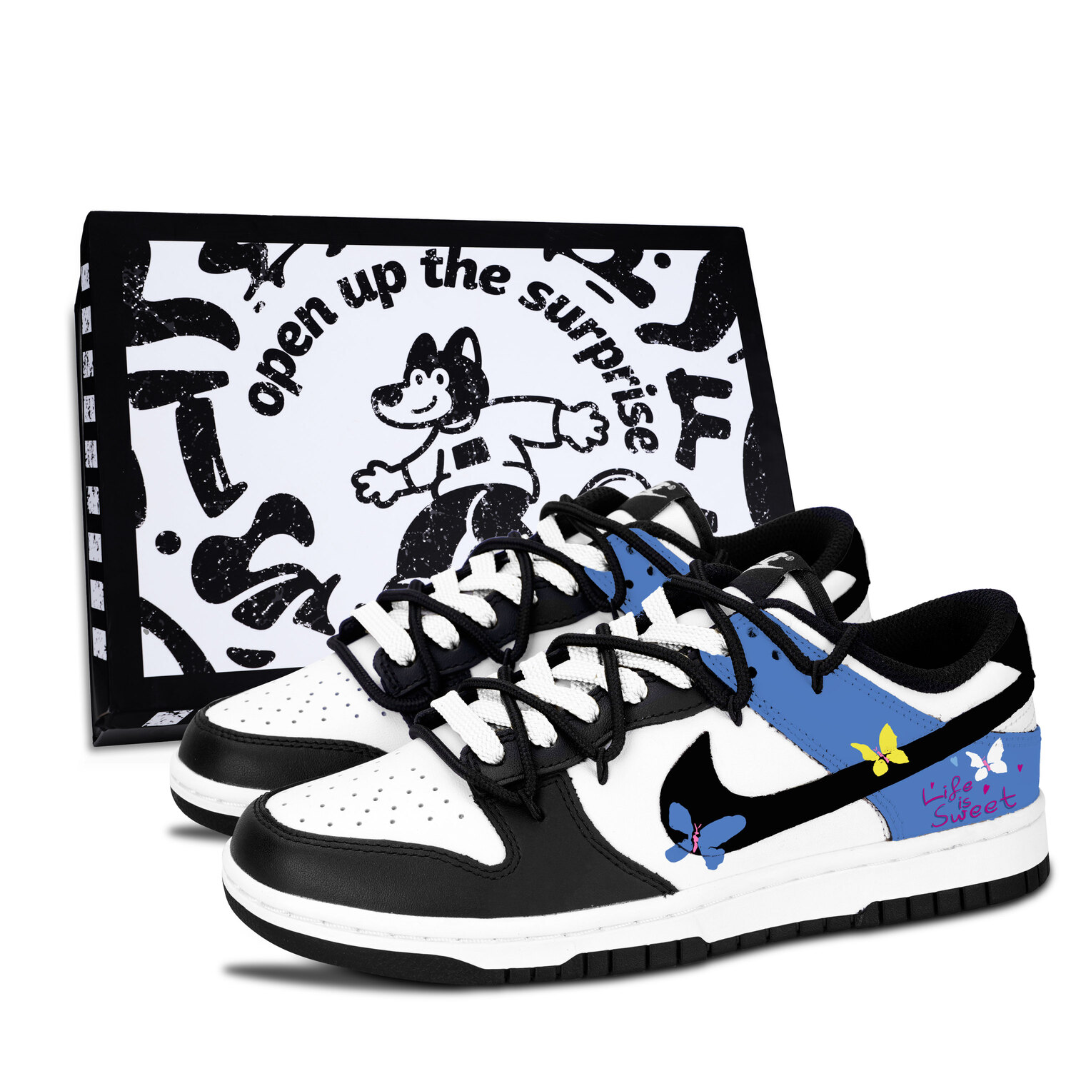 Nike Dunk Black White, Butterfly Sweet Blue Leather Slip Resistant Abrasion Resistant Low top Skateboard Shoes Blue
Nike Dunk Black White, Butterfly Sweet Blue Leather Slip Resistant Abrasion Resistant Low top Skateboard Shoes Blue