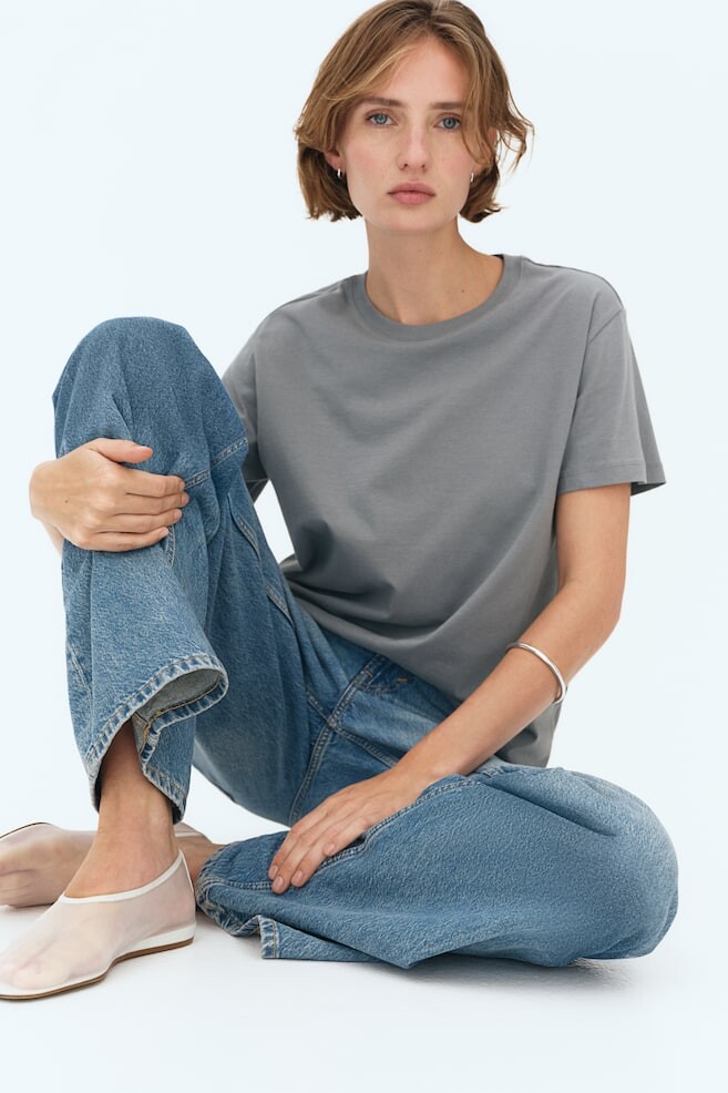 Хлопковая футболка H&M, серый 
Хлопковая футболка H&M, серый