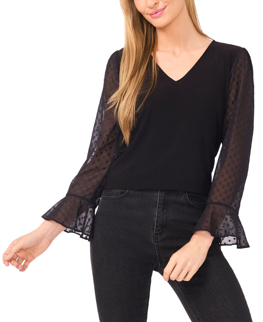 Женская блузка с длинными рукавами и V-образным вырезом CeCe, Rich Black
Женская блузка с длинными рукавами и V-образным вырезом CeCe, Rich Black