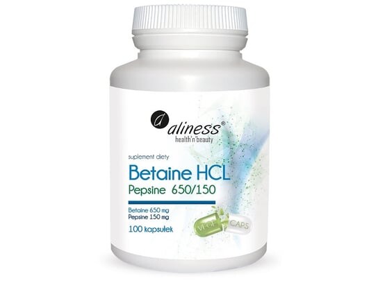 Aliness, Betaine HCL Pepsine 650/150, 100 капс.
Aliness, Betaine HCL Pepsine 650/150, 100 капс.