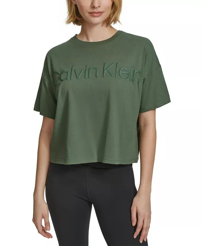 Женская хлопковая укороченная футболка с рельефным логотипом Calvin Klein, зеленый
Женская хлопковая укороченная футболка с рельефным логотипом Calvin Klein, зеленый